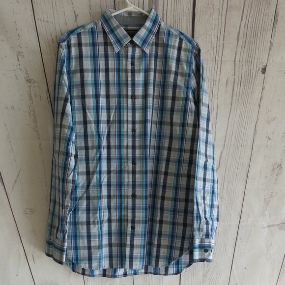 Banana Republic Factory Plaids Checks Button Down Long Sleeve Shirt Size Medium - Picture 1 of 7